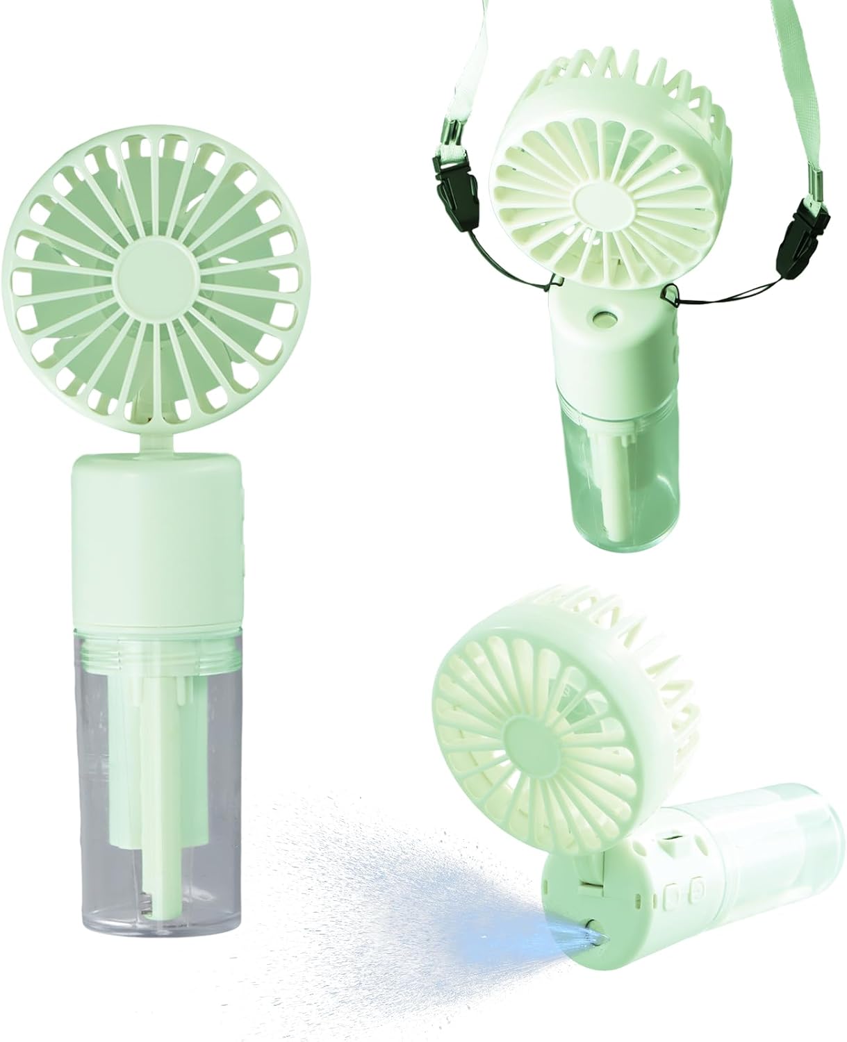 3 en 1 Ventilateur Portable Silencieux 4 Vitesses - Brumisateur Rechargeable avec Lanière, Pliable 180° pour Maison Bureau, Endurance 6-8h (Rose