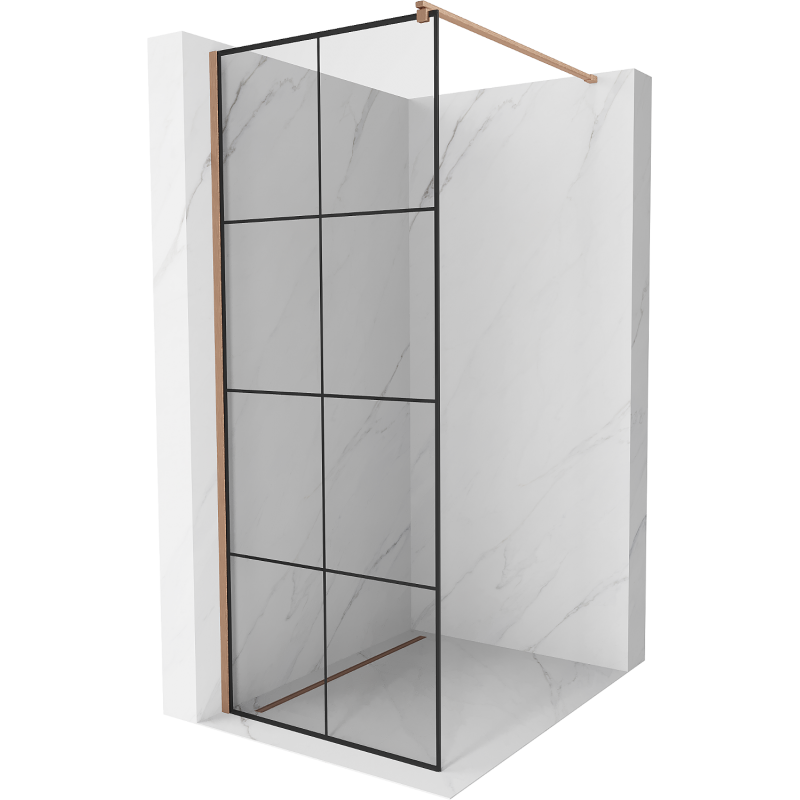 Mexen Kioto ścianka prysznicowa Walk-in 80 x 200 cm, czarna kratka 8 mm, miedź szczotkowana - 800-080-101-65-77