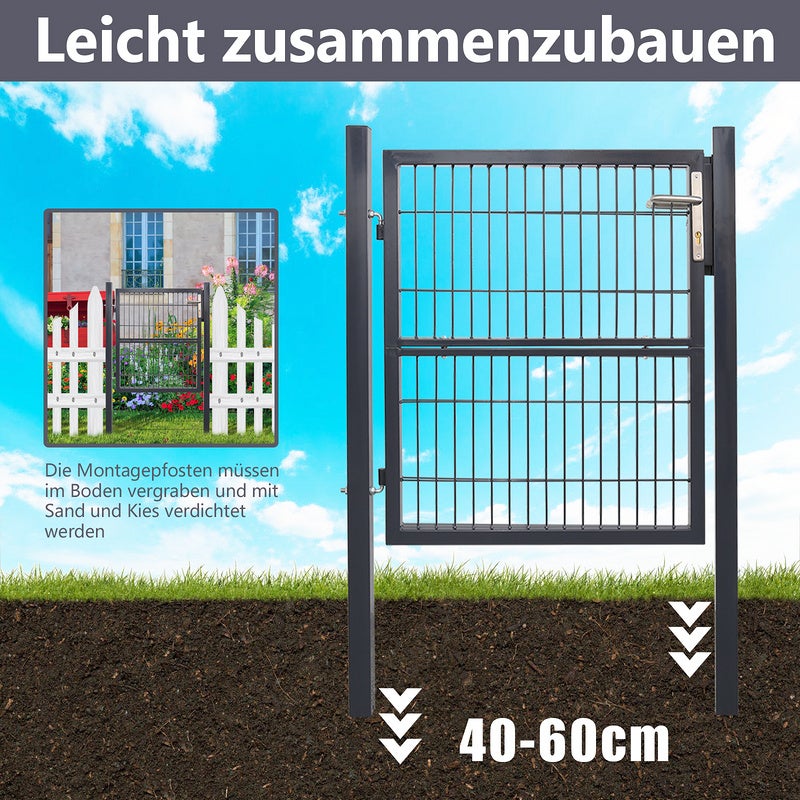 Portillon de jardin 100 x 100 cm avec serrure maille métallique - Gris - 5
