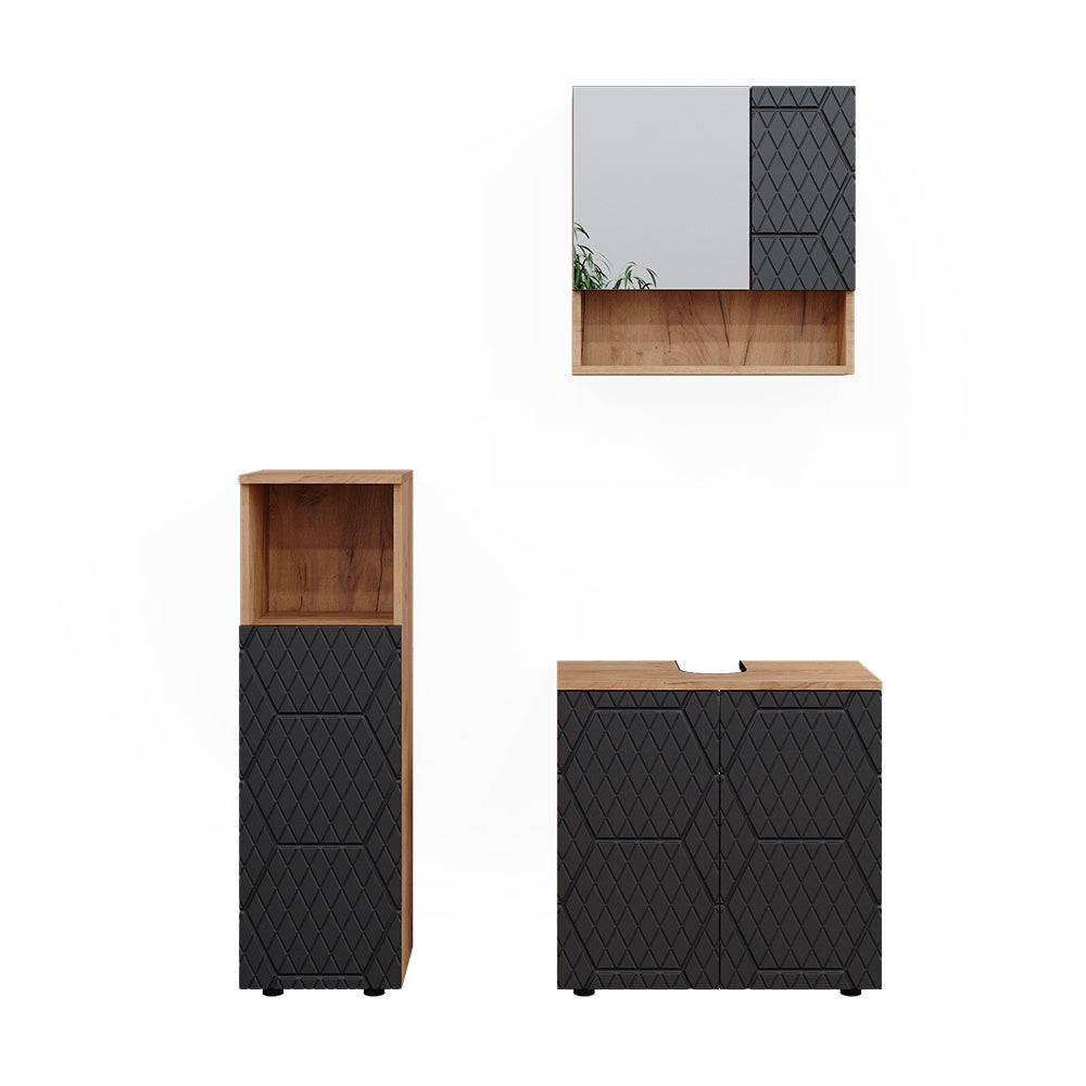 Vicco Zestaw mebli łazienkowych Irma, Antracyt o strukturze plastra miodu, 3 części