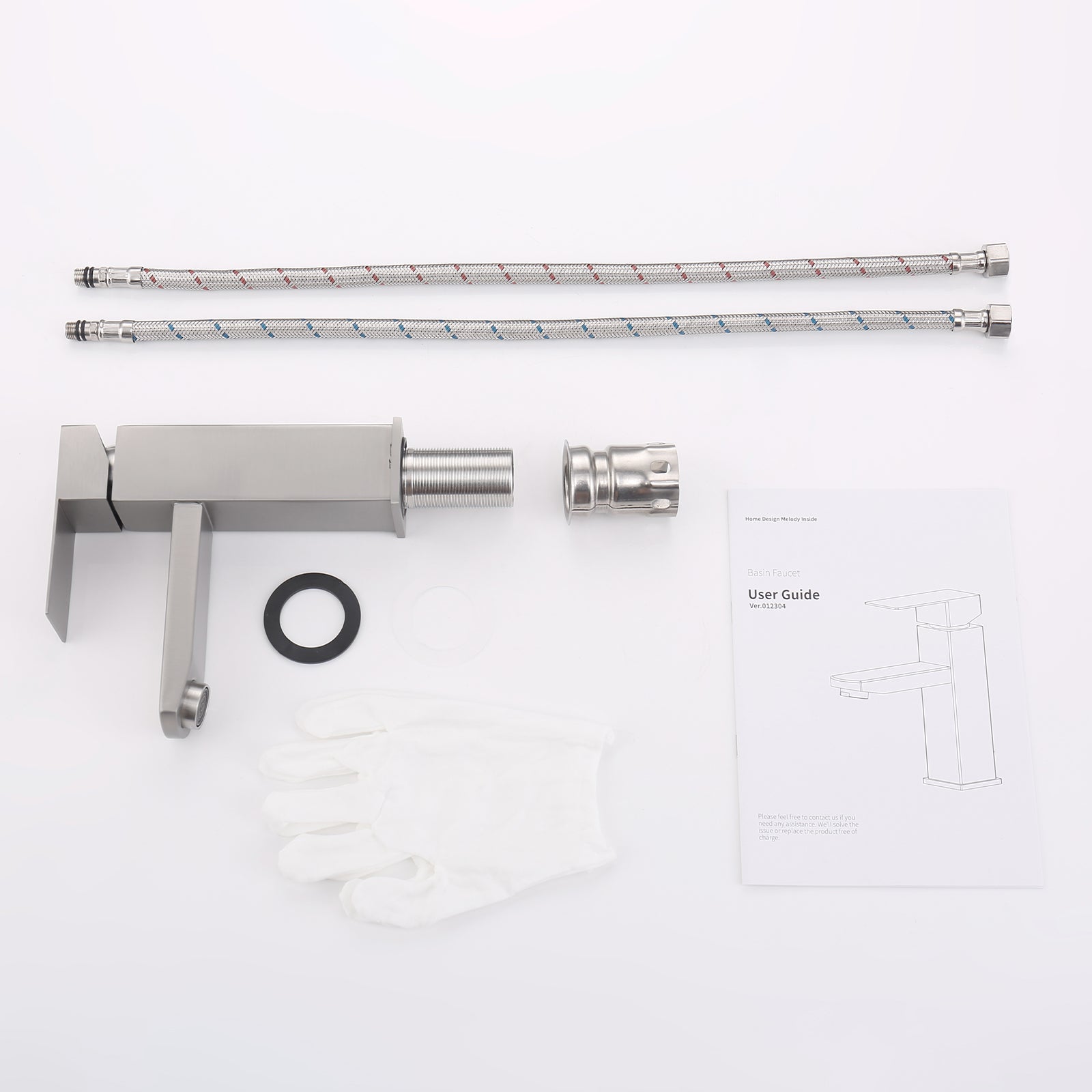 Robinet Salle de Bain Brossé Mitigeur Lavabo Gris Chaud & Froid Réglable, Robinet Lavabo avec Poignée Carré en Inox - 9