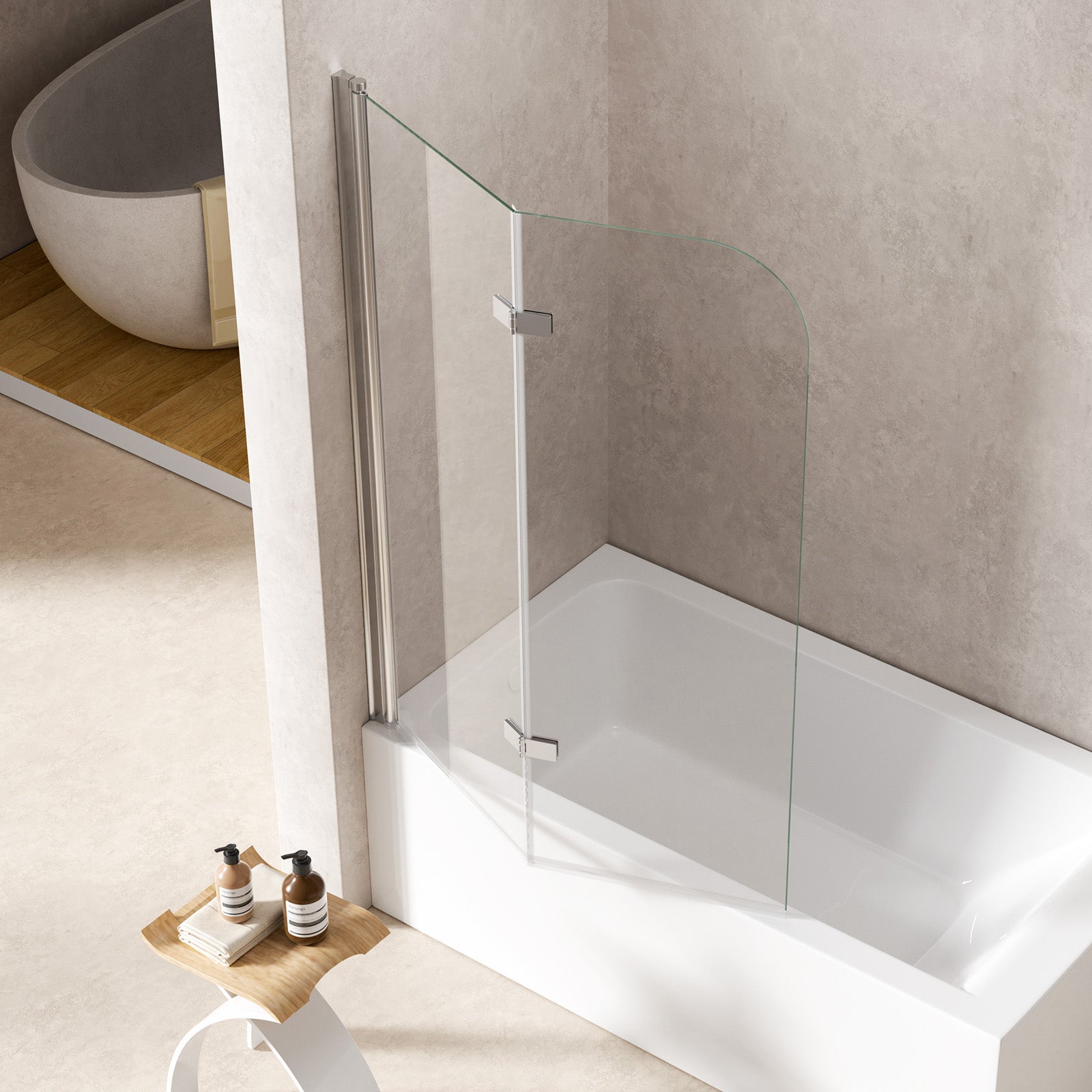 Parawan nawannowy uchylny 2-częściowy, szkło hartowane 6 mm z powłoką antykamienną, aluminium w kolorze srebrnym, 120 x 140 cm – nowoczesny design