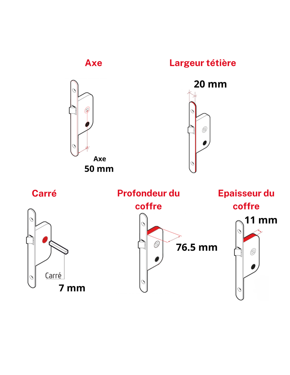 THIRARD - Serrure encastrable pour porte intérieure, axe 50mm, bouts ronds, epoxy noir - THIRARD - 4