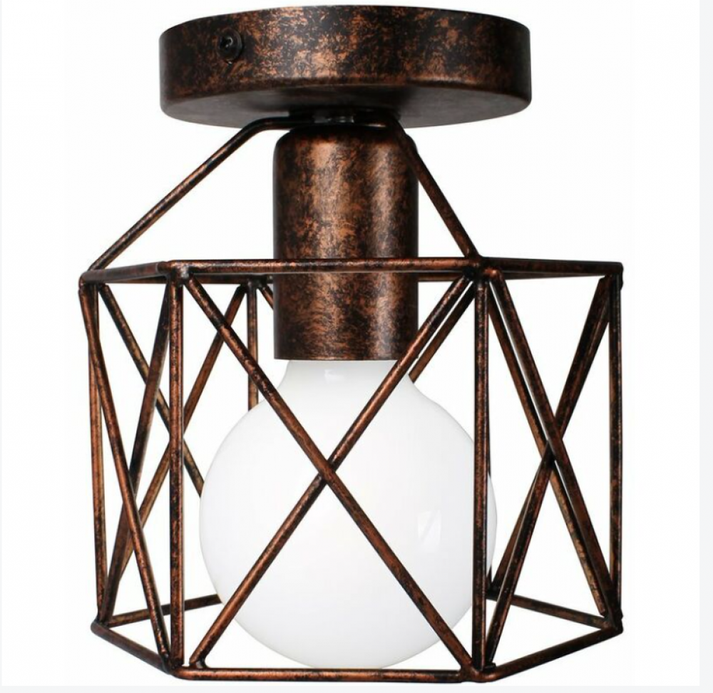 Lampa sufitowa industrialna retro z metalu, w kształcie sześcianu, kwadratowa, żelazna, wisząca, do salonu, sypialni, baru, jadalni, rdzawa, 1 sztuka