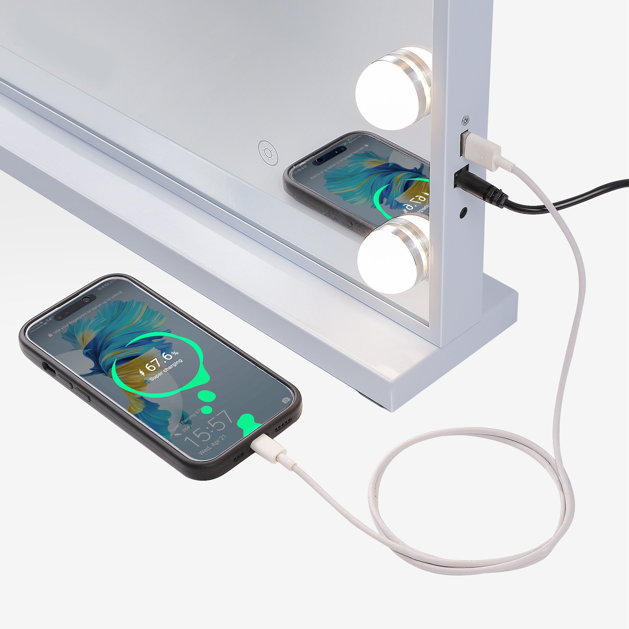 Lustro kosmetyczne Hollywood z oświetleniem LED do toaletki/ścienne - 58 x 46 cm - Głośnik Bluetooth - 7