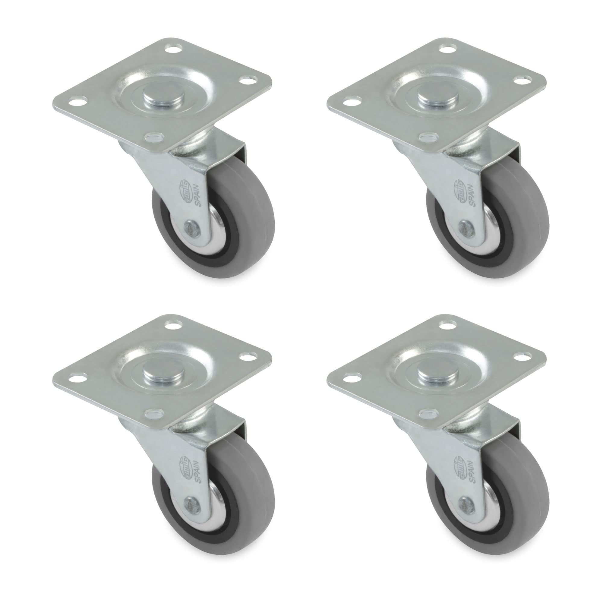 Amig Lot De 4 Roulettes Pour Meubles 40 Mm - Caoutchouc Gris, Roulements Silencieux, Charge 17kg/Roue - Modèle 2504