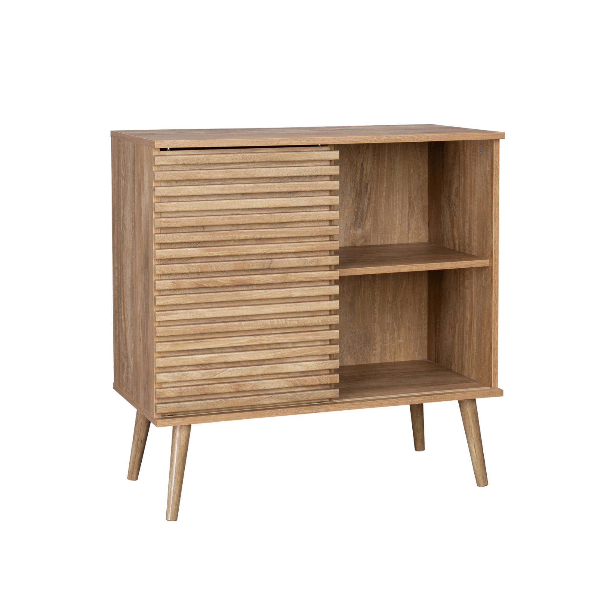 Credenza Moderna Walker Edison Con Ante Scanalate - Legno Rovere Costiero E Nero, 169 Cm