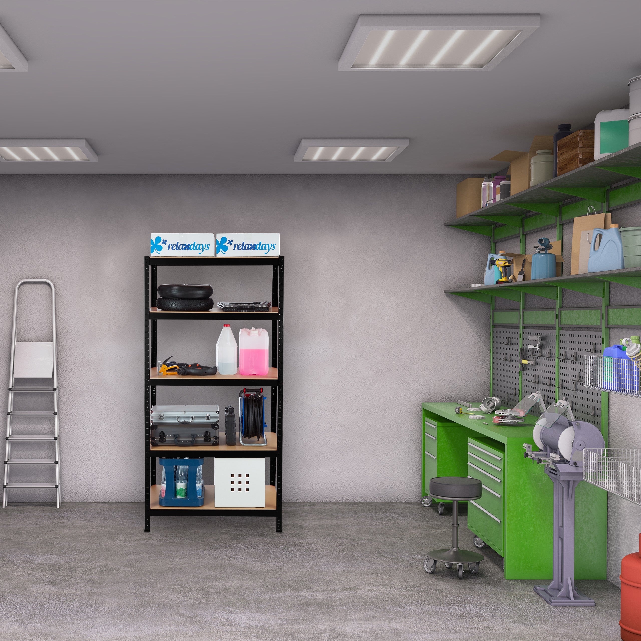 Étagère charge lourde, Meuble 5 étages à clip, Cave charge 875 kg, garage, 180x90x45 cm, acier, noir, Relaxdays - 2