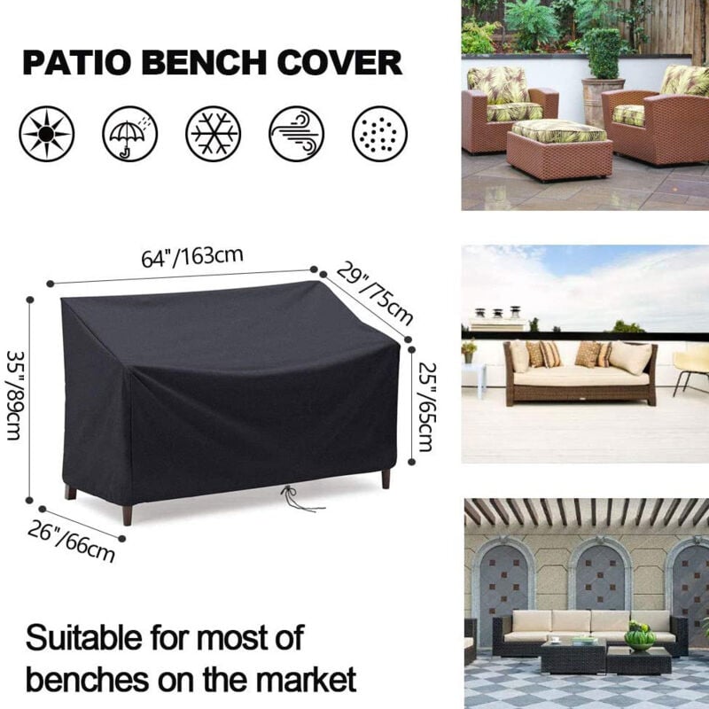 Housse de banc de jardin, housse de banc de jardin extérieur 2 places, housse de protection pour mobilier de jardin, 210D, imperméable, découpable - 2