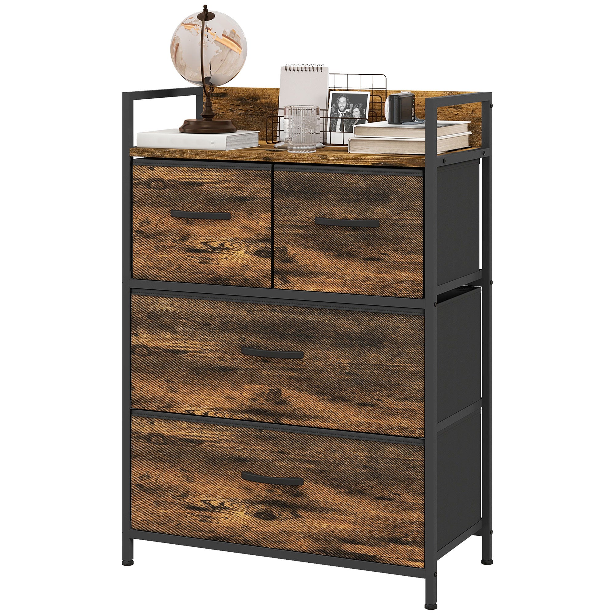 COSTWAY Commode Chambre 4 Tiroirs avec 2 Étagères, Commode Chambre