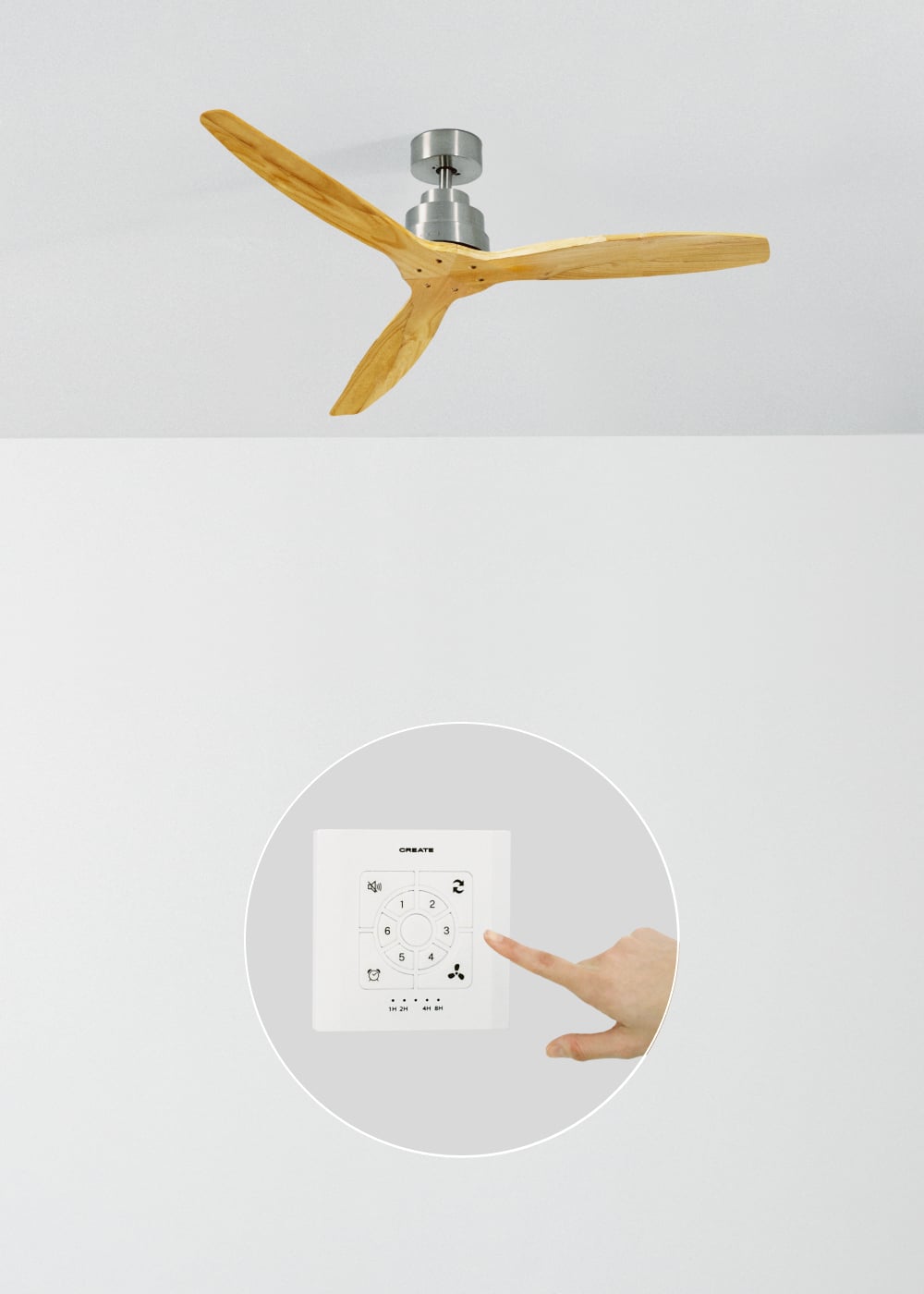 CREATE - WIND STYLANCE M - Ventilateur de plafond 40W silencieux 100% bois Ø 132 cm sans eclaraige avec contrôleur mural - 3