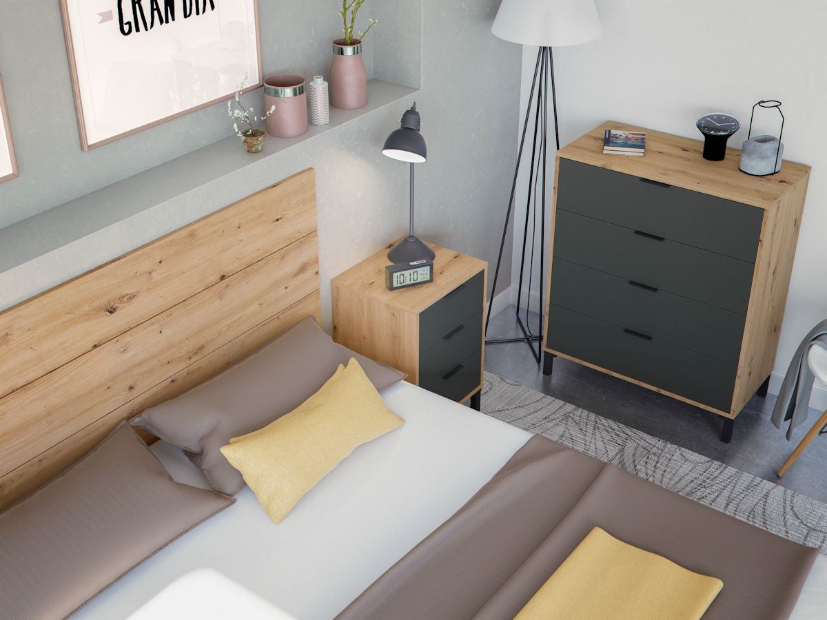 Commode 4 tiroirs décor chene noueux et gris anthracite - L77,5 cm - 3