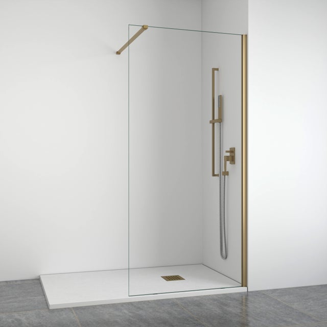BELLOBATH - Mampara de ducha frontal panel fijo - Transparente - Perfilería Dorada - Ancho Adaptable 98-100 - Alto 195