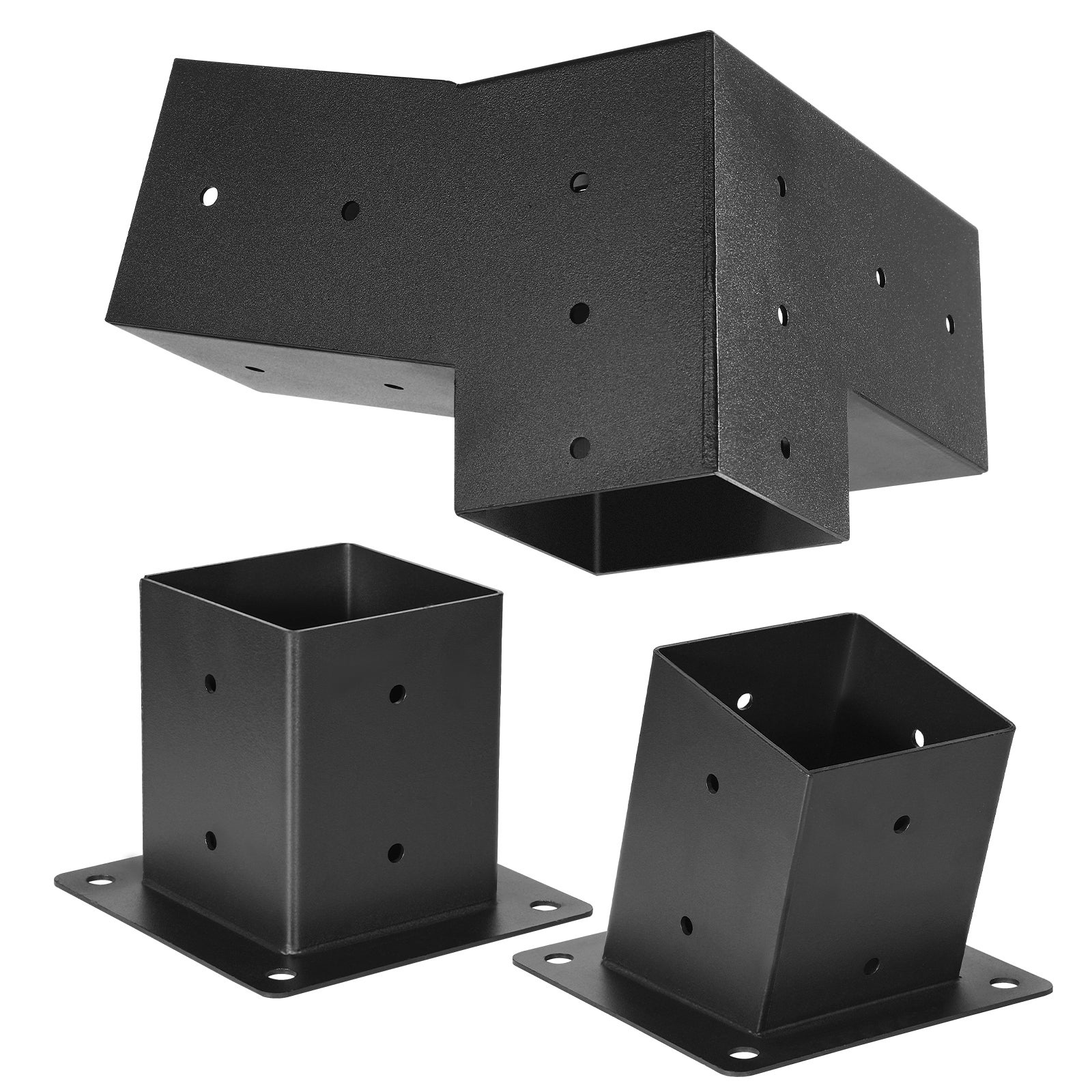 Kit Support de Pergola,Lot de VEVOR 6,pour Poteaux Bois 92x92 mm,2 Angles 3 Voies,2 Bases Sol & Mur,Toit Incliné,Extérieur Fête Jardin - 9