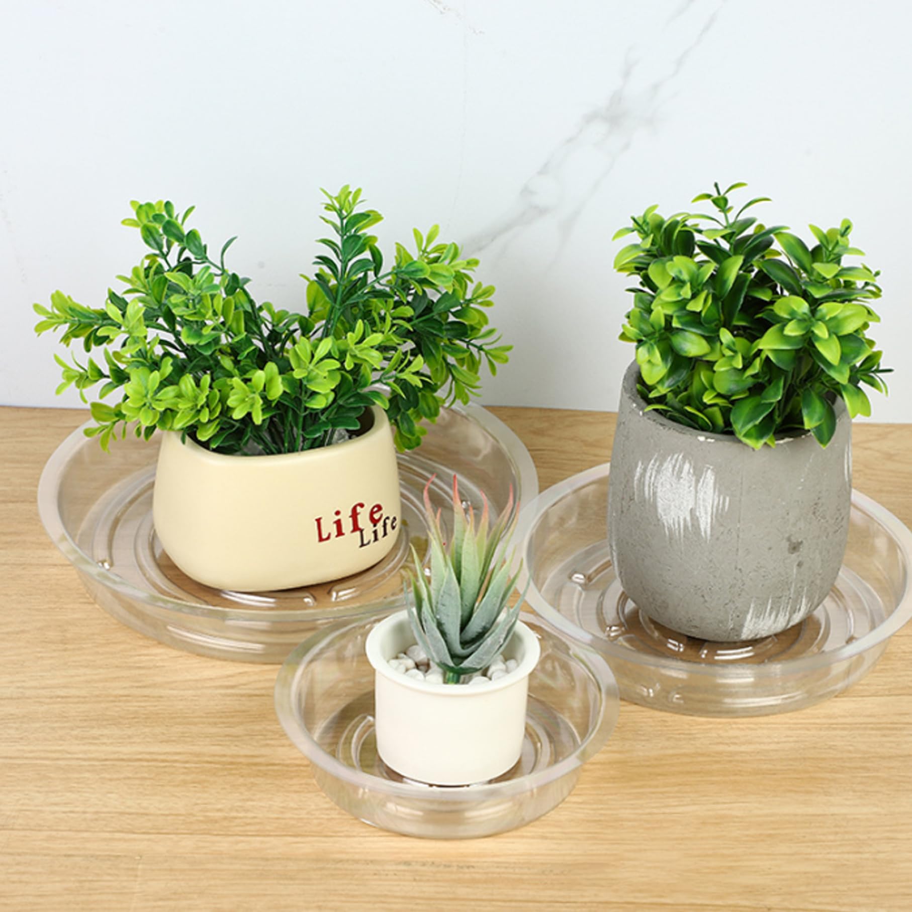 Vassoio Per Piante In Ceramica Rotondo 16 Cm - Sottovaso Raccogli-Acqua Per Interni/Esterni - Colore Beige - 3