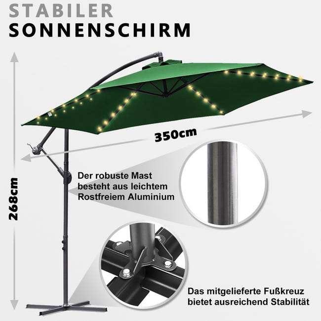 Ikodm Ombrellone in alluminio verde 350 cm con manovella | Ombrello Ikodm Ombrellone in alluminio verde 350 cm con manovella | Ombrello