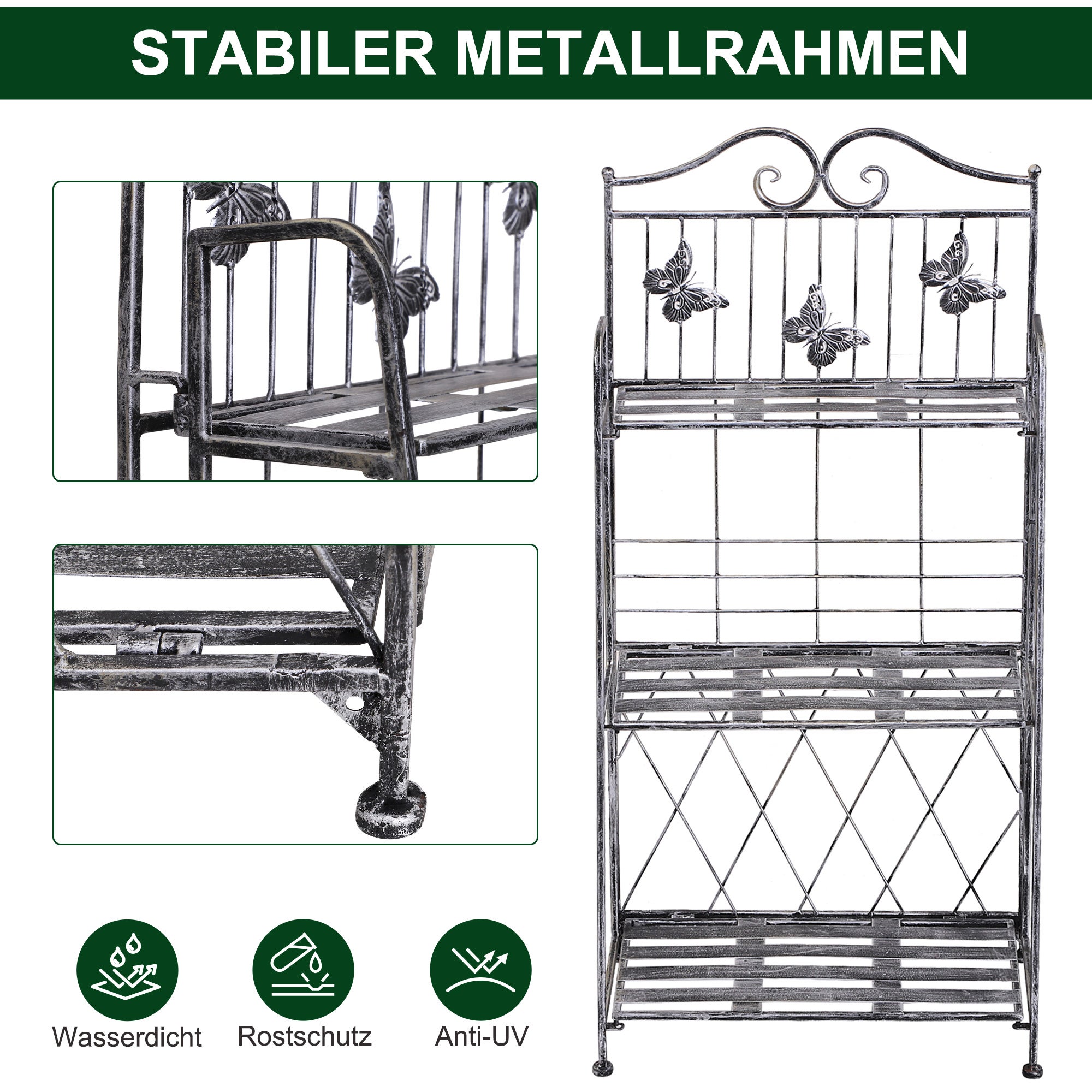 Support à plantes pliable à 3 niveaux pour l'extérieur (balcon, terrasse, jardin), étagère à fleurs en métal, support à fleurs, échelle à fleurs - 7