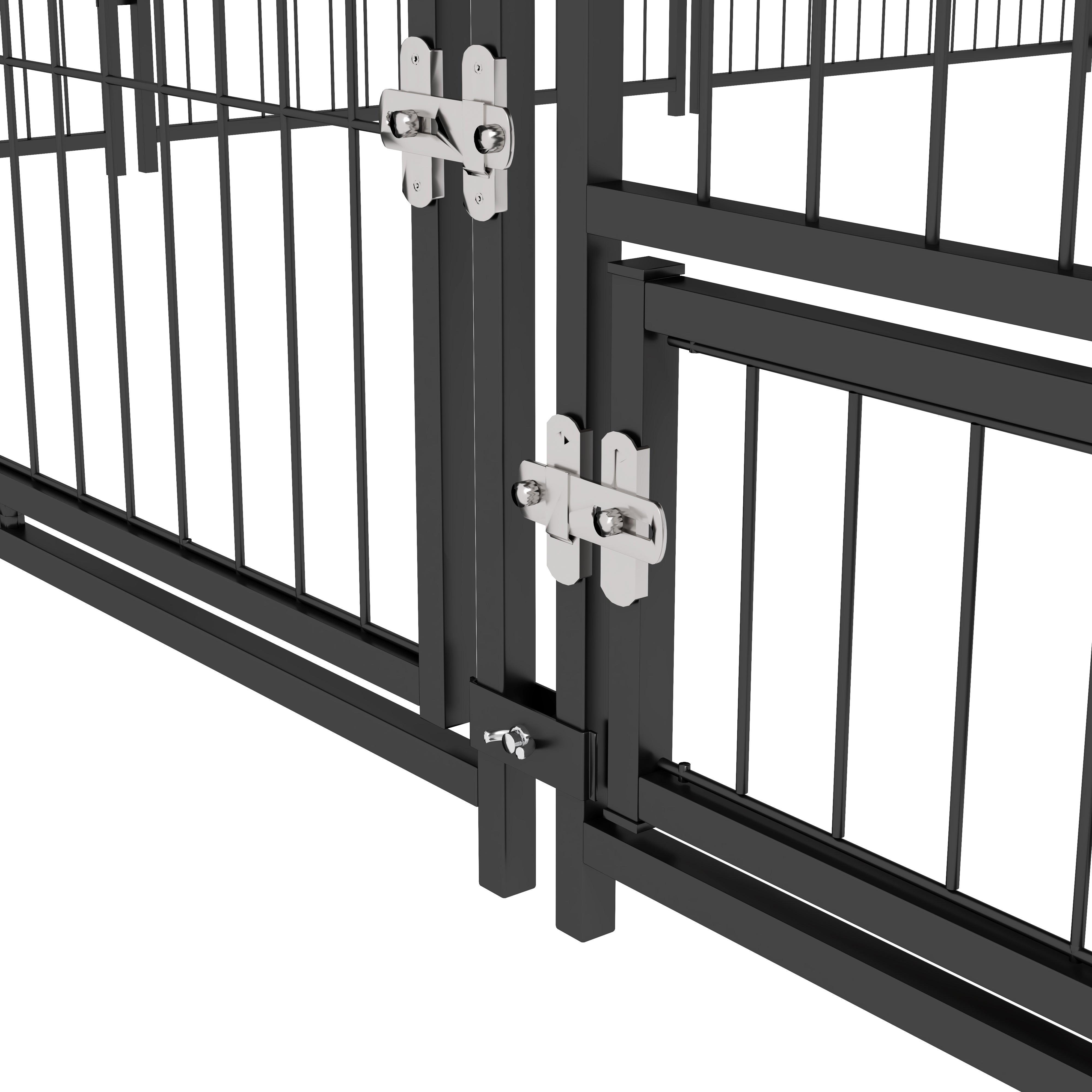 PawHut Recinto per Cani in Metallo e Tessuto Oxford con Porticina per Ciotole, 211x211x151 cm, Nero e Marrone - 9