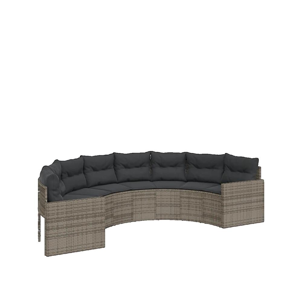 Sofa ogrodowy vidaXL półokrągły szary rattan syntetyczny z stołem szklanym