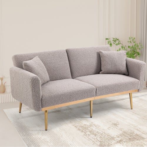 Canapé 2 Places Moderne Cuir PU Gris - Coussin Souple Et Pieds Métal - Neuf