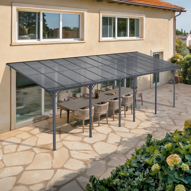 Pergola addossata/posto auto coperto 24m² KLEO 800L300 alluminio Grigio