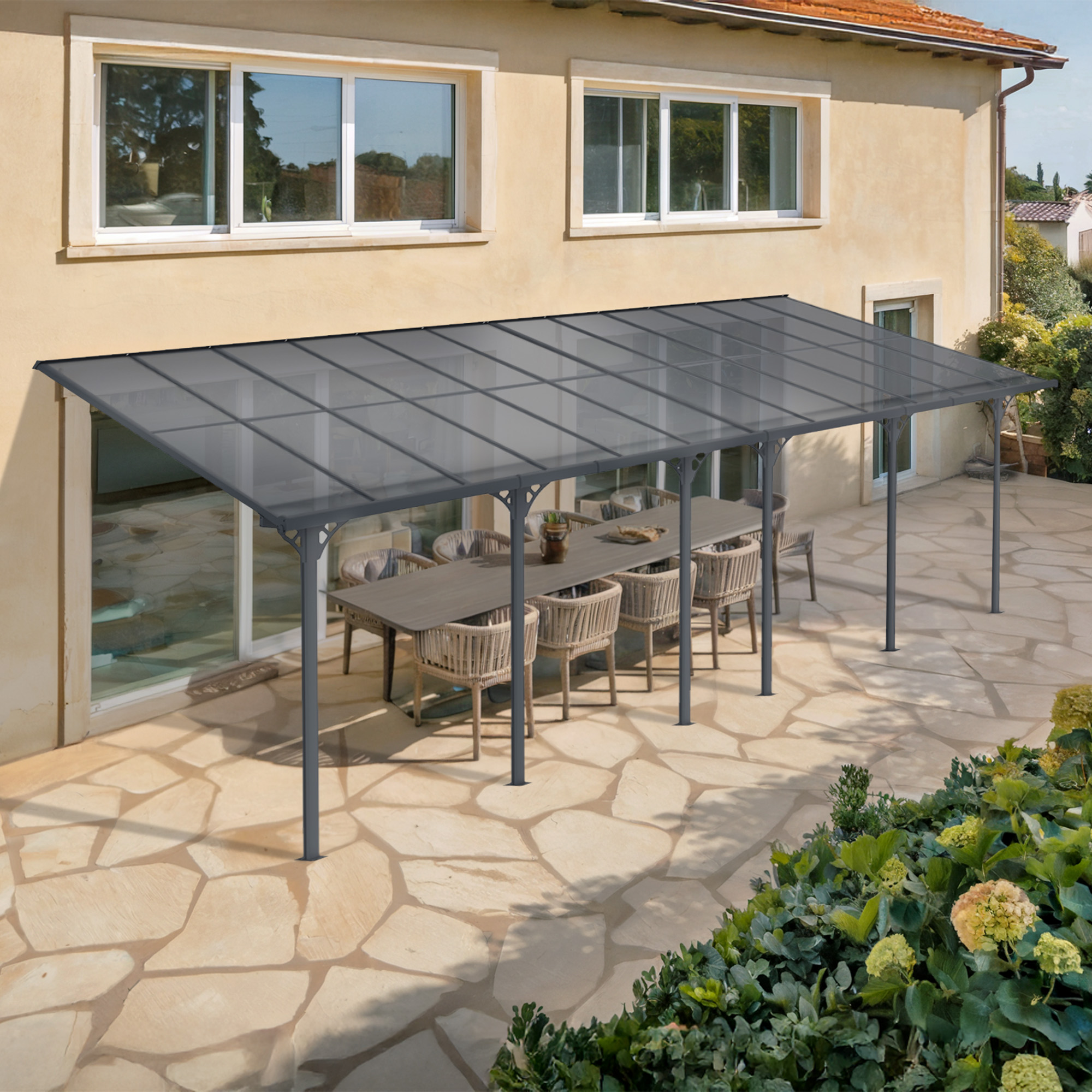 Dołączona pergola/wiata garażowa 24m² KLEO 800L300 aluminium Szary