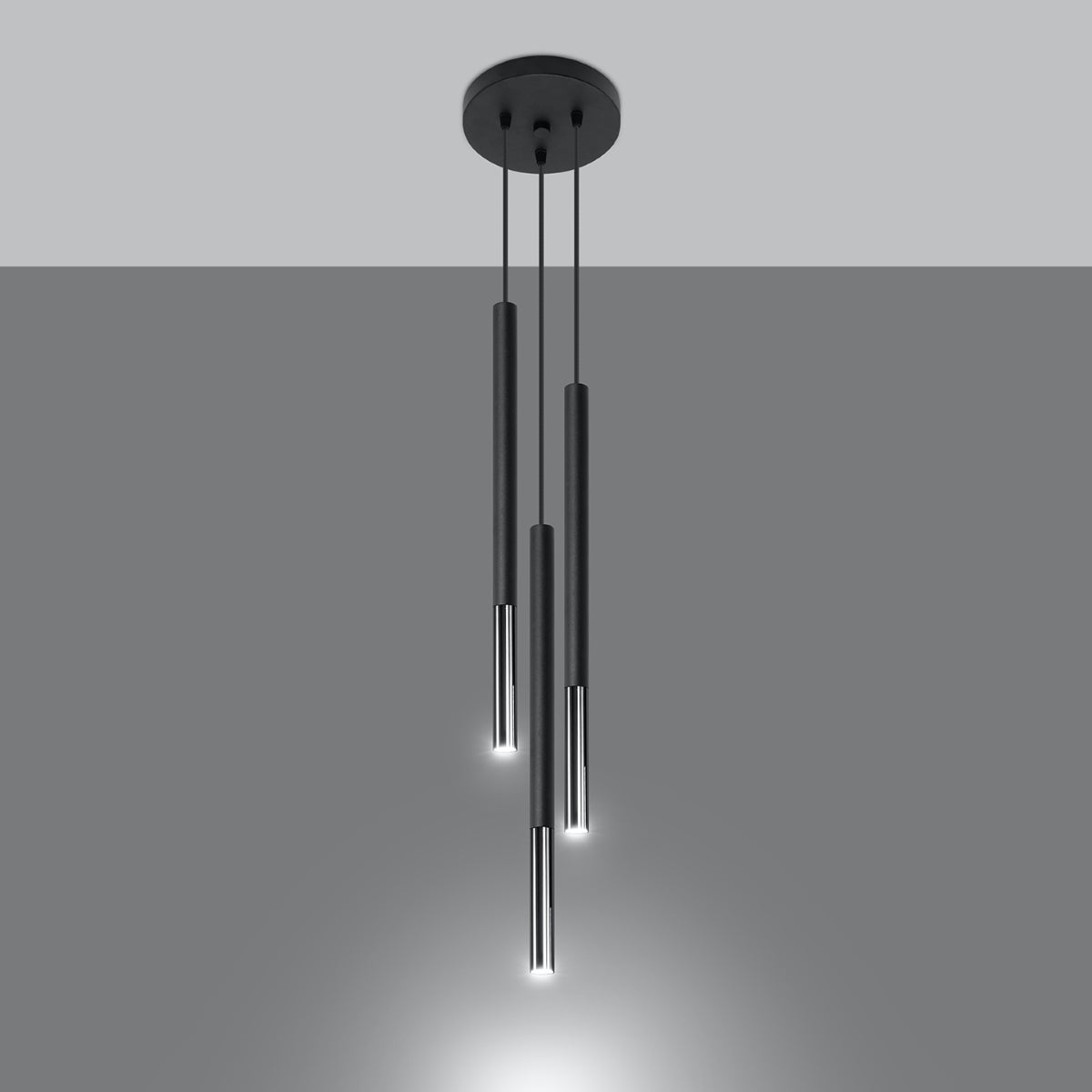Lampa wisząca FLAR 3P czarny/chrom LED 3000K - 20x20x90cm Sollux