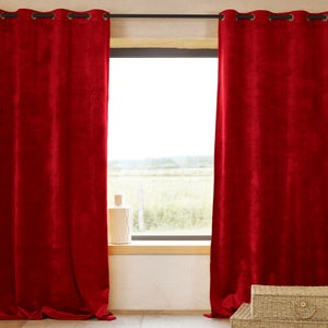 Rideau - Effet velours velouté uni - Rouge - 140x245 cm - Polyester | Leroy Merlin