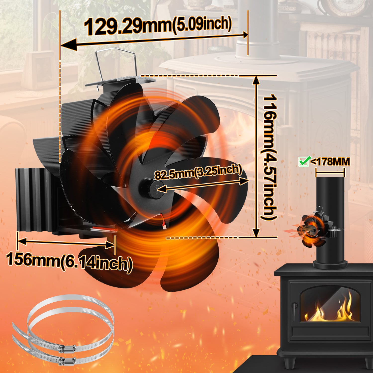 Ventola Stufa Legna AUFUN Ventilatore Per Camino A 4 Pale, Entilatore Calore Alimentato Ventilatore Per Stufa - 13