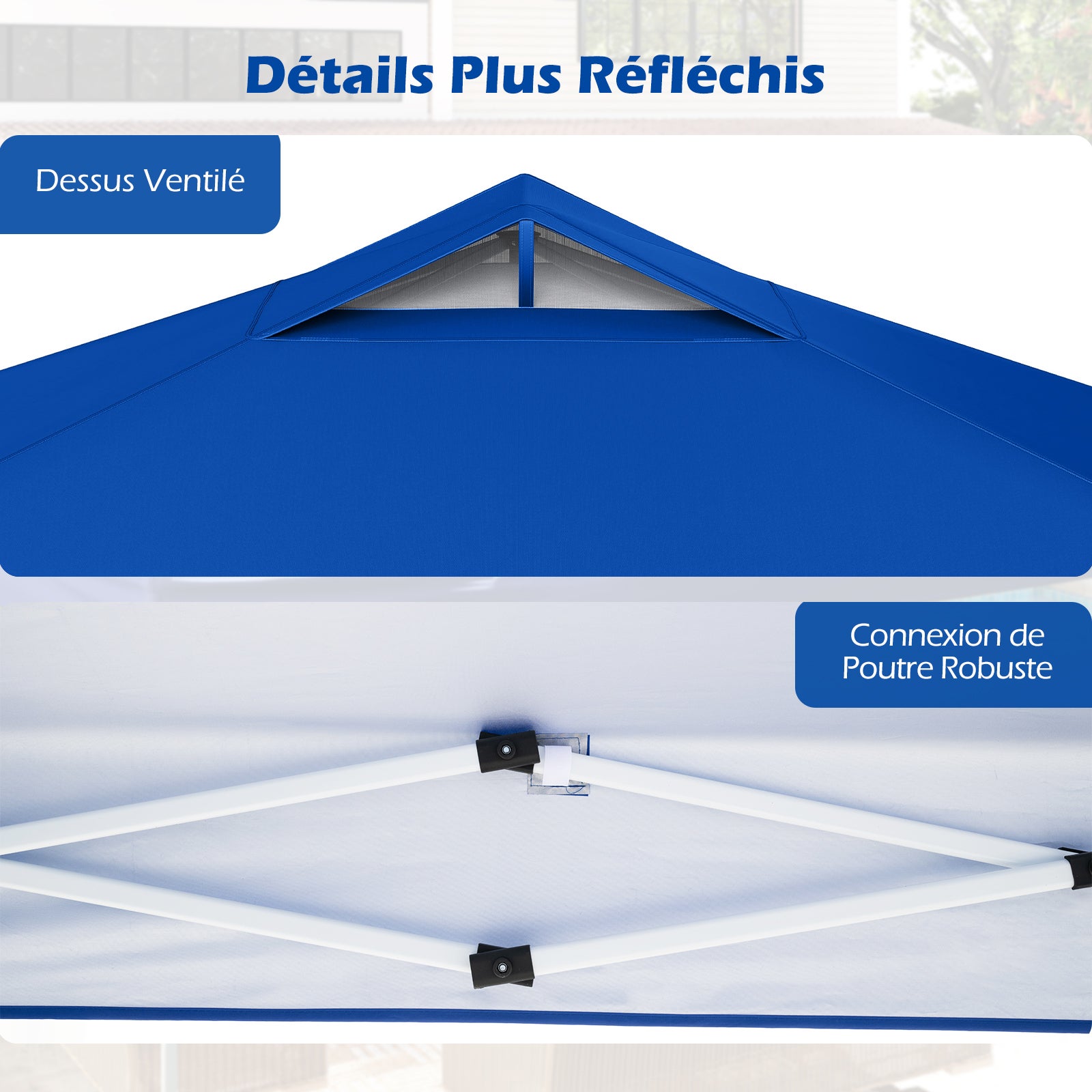 Cenador de jardín exterior de 3 x 3 m, plegable y portátil de 255/265/275 cm con bolsa de transporte, cuerdas y piquetas para el viento, protección so - 3