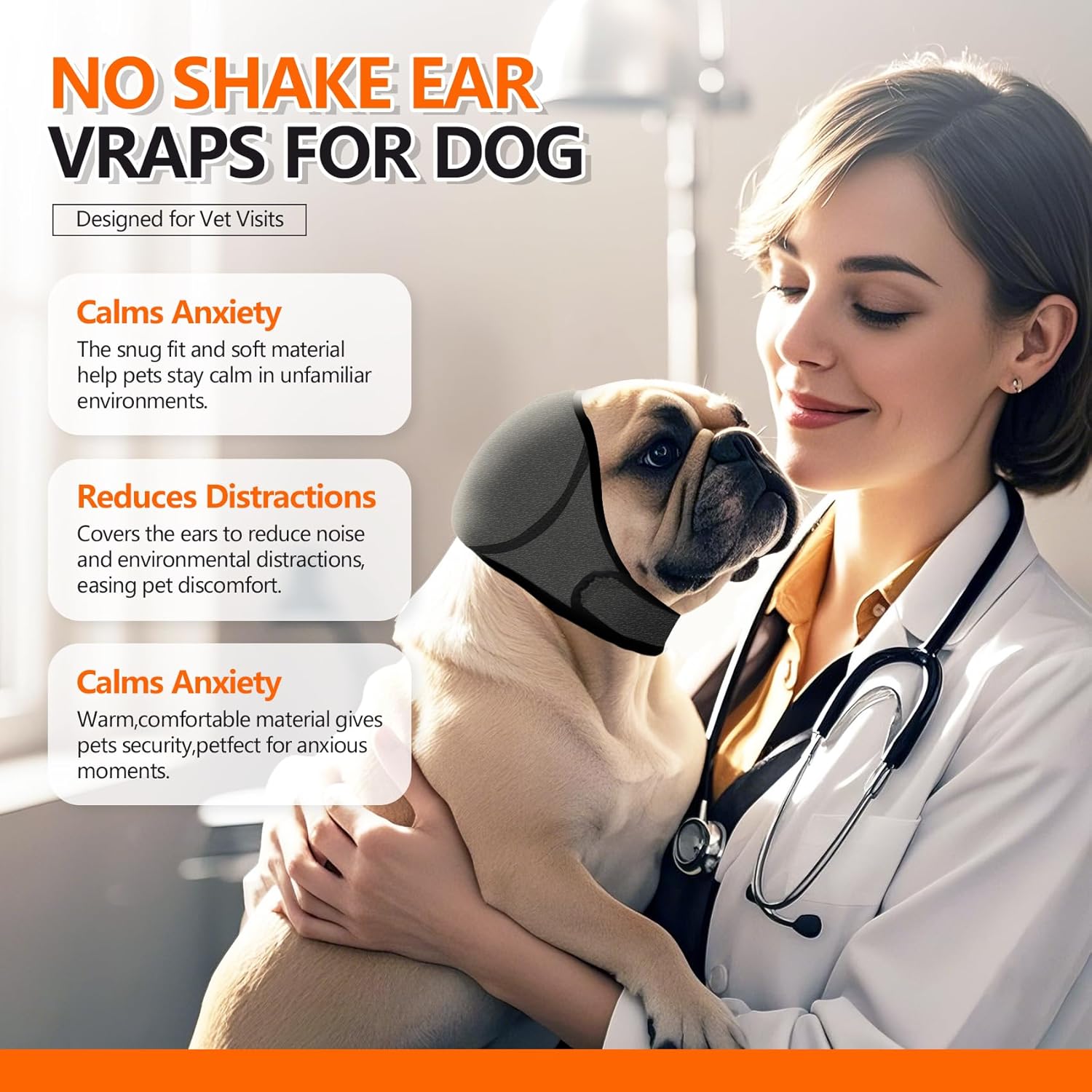 Protetores de ouvido para cães para banho, natação e alívio da ansiedade sonora, elásticos e à prova d'água (cinza, M) - 4
