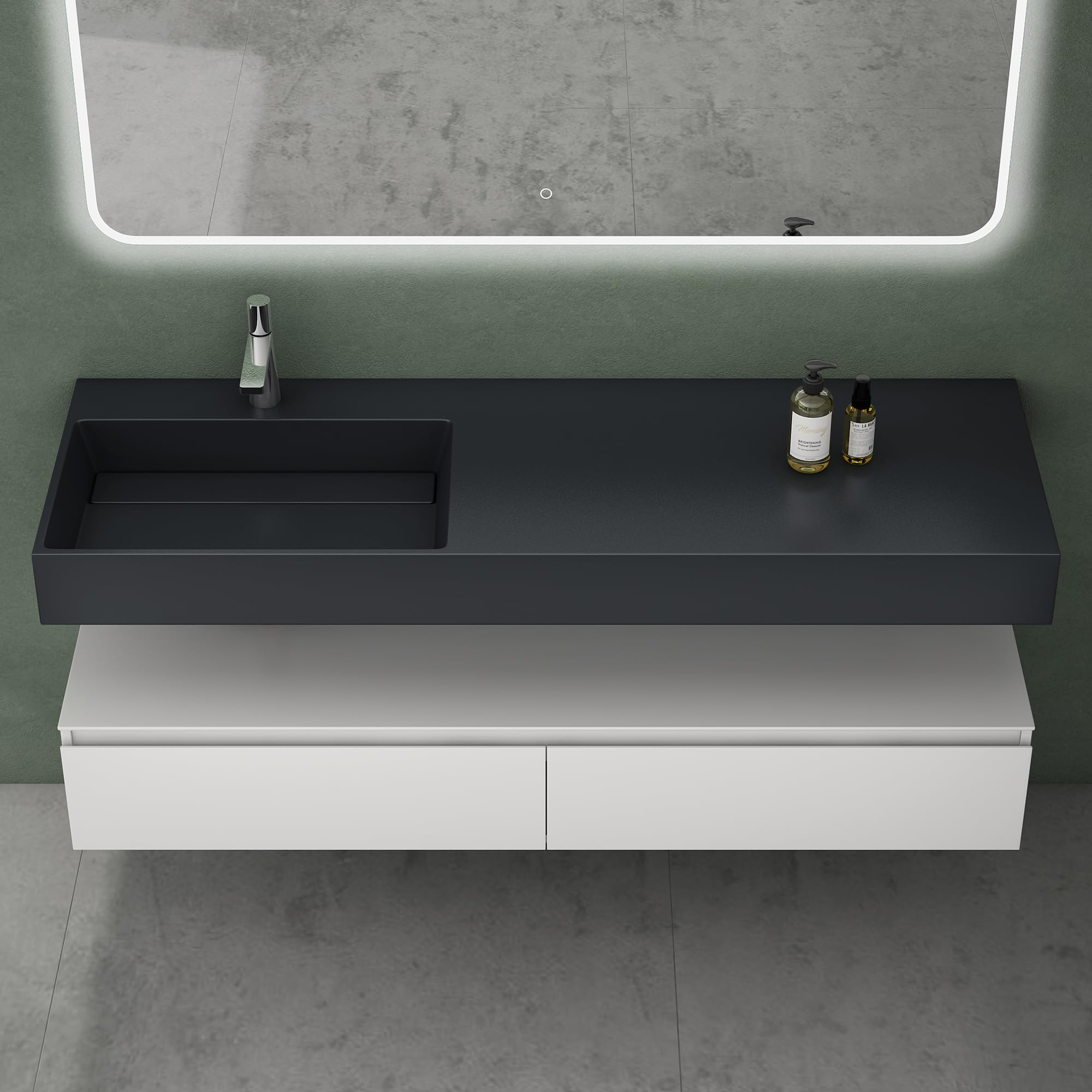 Meuble Salle De Bain Blanc Avec Lavabo Anthracite 120cm Doporro - 2 Tiroirs, Design Moderne Et Rangement Pratique - 5