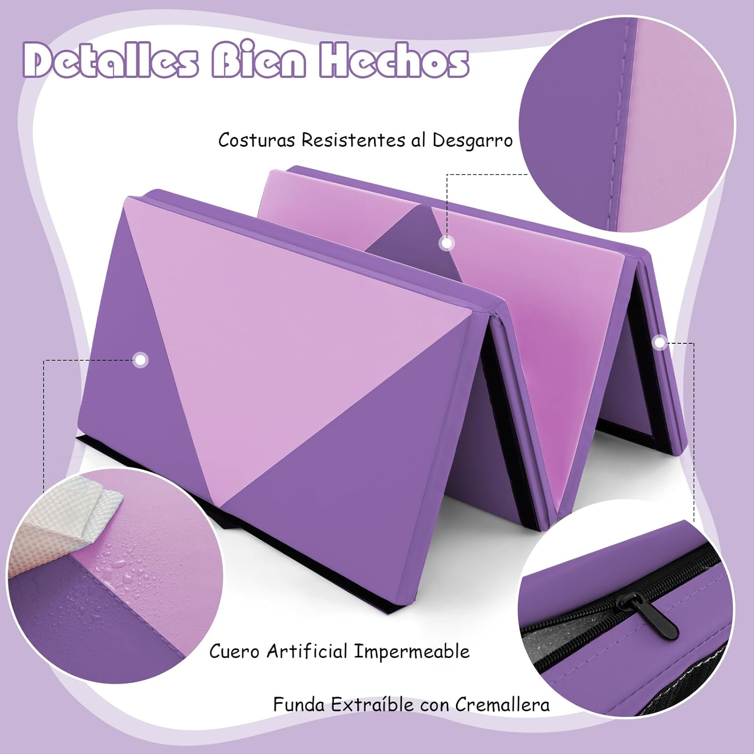 Tapete de ginástica dobrável, 240 x 117 x 5 cm, 4 dobras e alças laterais para transporte, tapete de ginástica em couro impermeável, ioga - 6