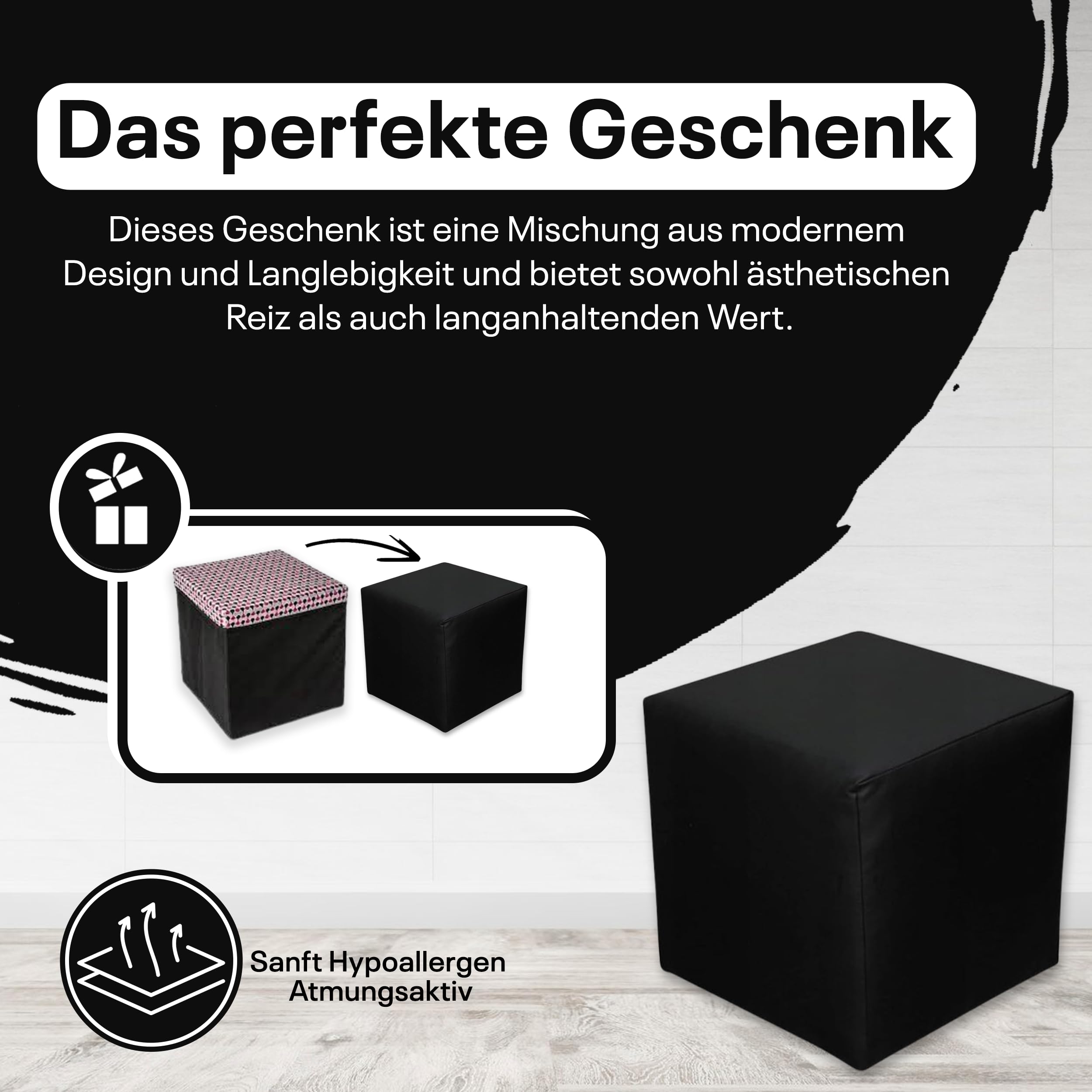 Sitzwürfel / Siège Pouf - Noir, 40X40X40 Cm, Assise Rembourrée En Simili Cuir, Confortable Pour Salon, Chambre Ou Bureau - 6