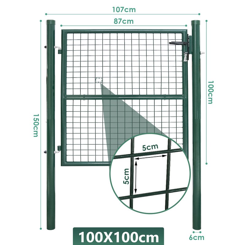 Portillon de jardin 100 x 100 cm avec serrure maille métallique - Vert - 4