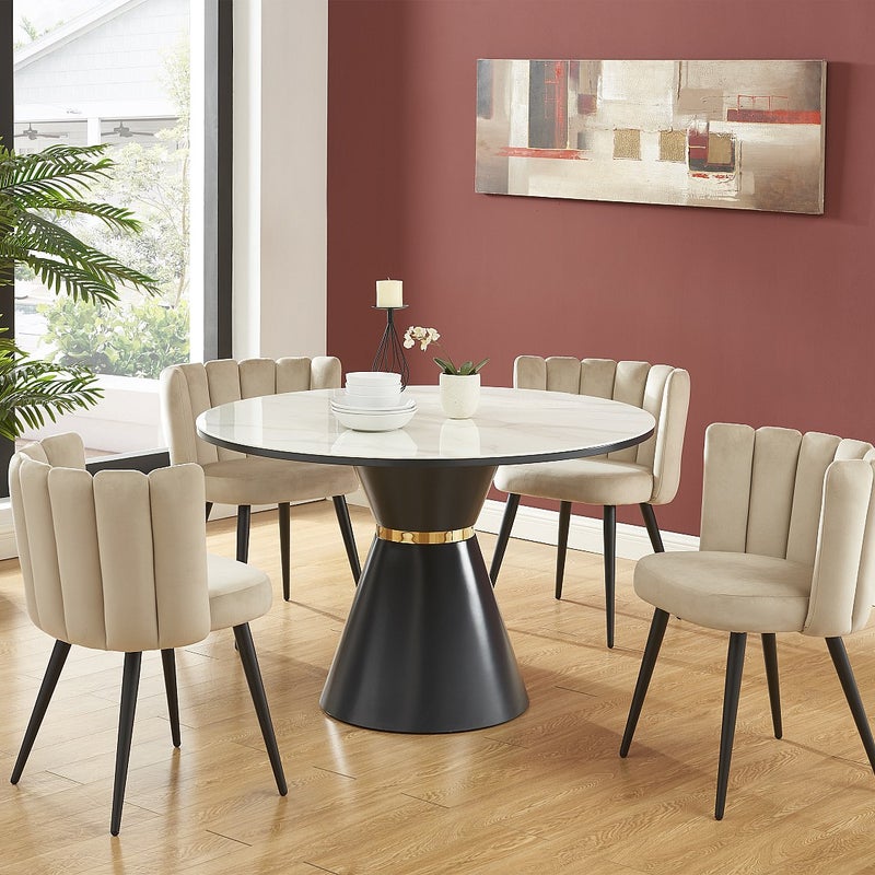 Zestaw 6 krzeseł z weluru i czarnego metalu - Beżowy - PRANILA marki Pascal Morabito