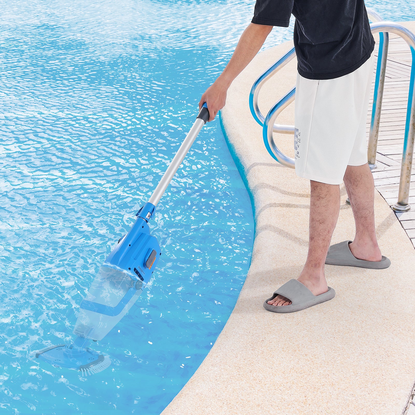 Aspirateur Piscine 100 L/min,VEVOR Nettoyeur Manuel Sans Fil,Rallonges,Aspiration Puissante,Rechargeable,1 Heure d'Autonomie,pour Piscines - 8