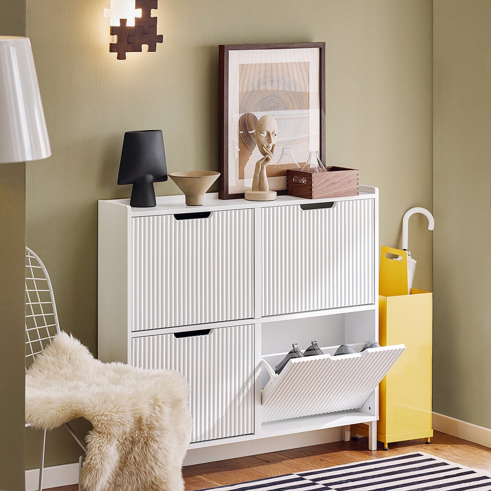 SoBuy Meuble à Chaussures Armoire à Chaussures, 4 Abattantes, 8 Paires, Blanc, FSR177-L-W - 8