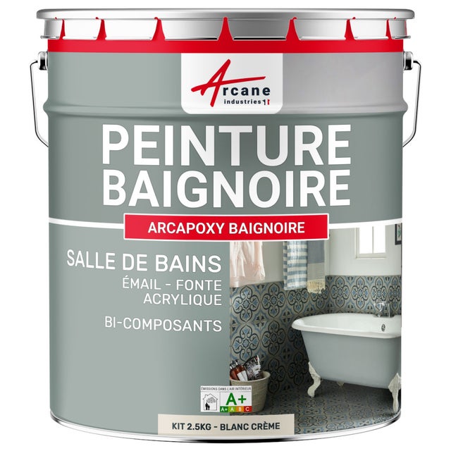 PEINTURE BAIGNOIRE LAVABO - Résine Époxy Pour Rénovation - 2.5 kg (jusqu'à 8 m² en 2 couches) Blanc Crème - RAL 9001 - ARCANE INDUSTRIES