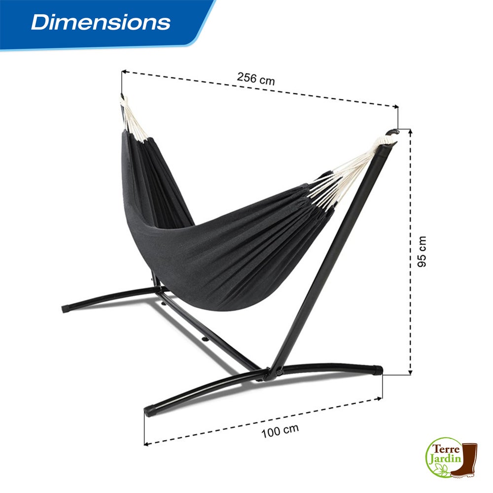 Hamac sur pied métal ZenCool, Toile anthracite, Charge maximale de 200 kg, 256 x 100 x 95 cm - 7