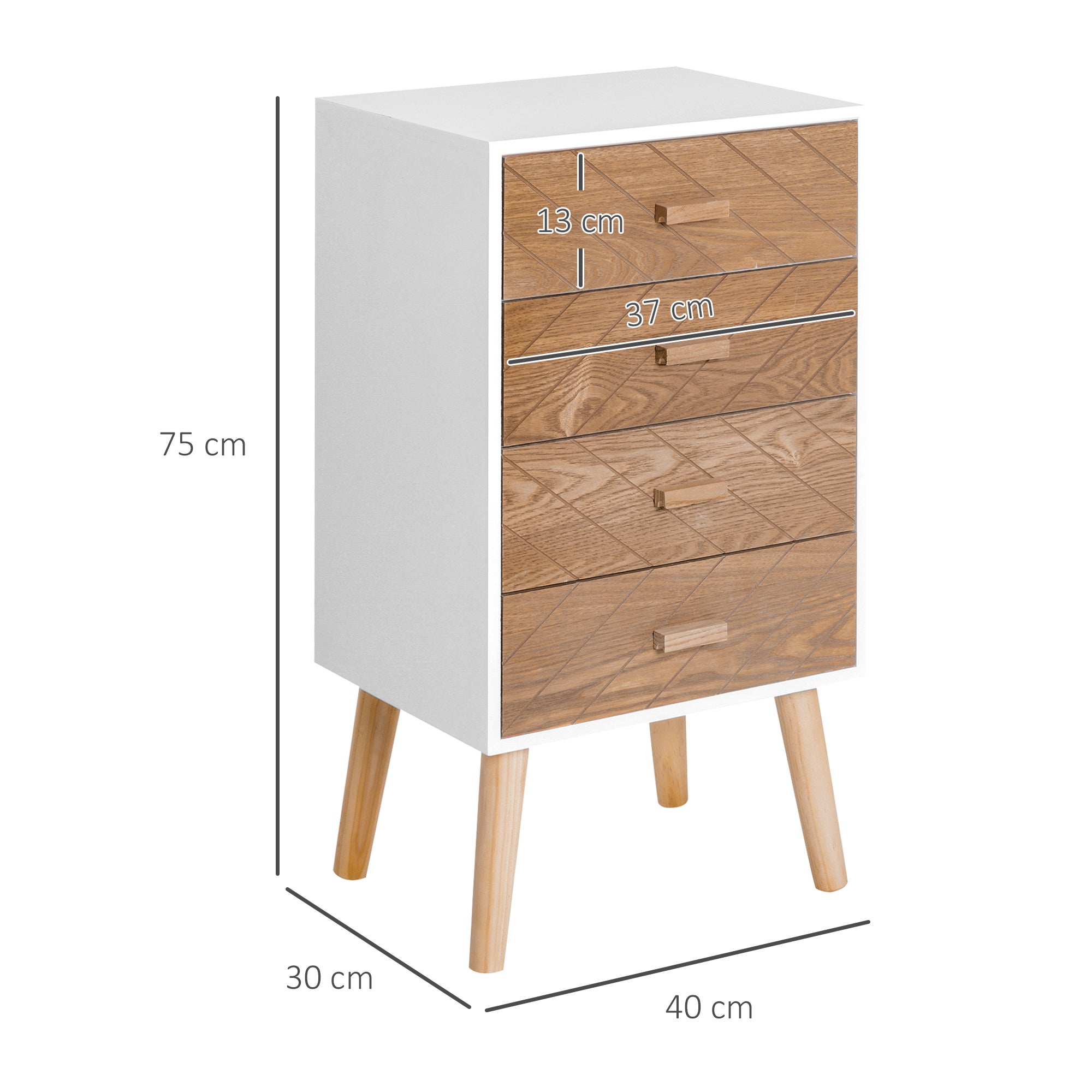Mesita de noche Homcom blanco 40x30x75 cm MDF y madera maciza - 3