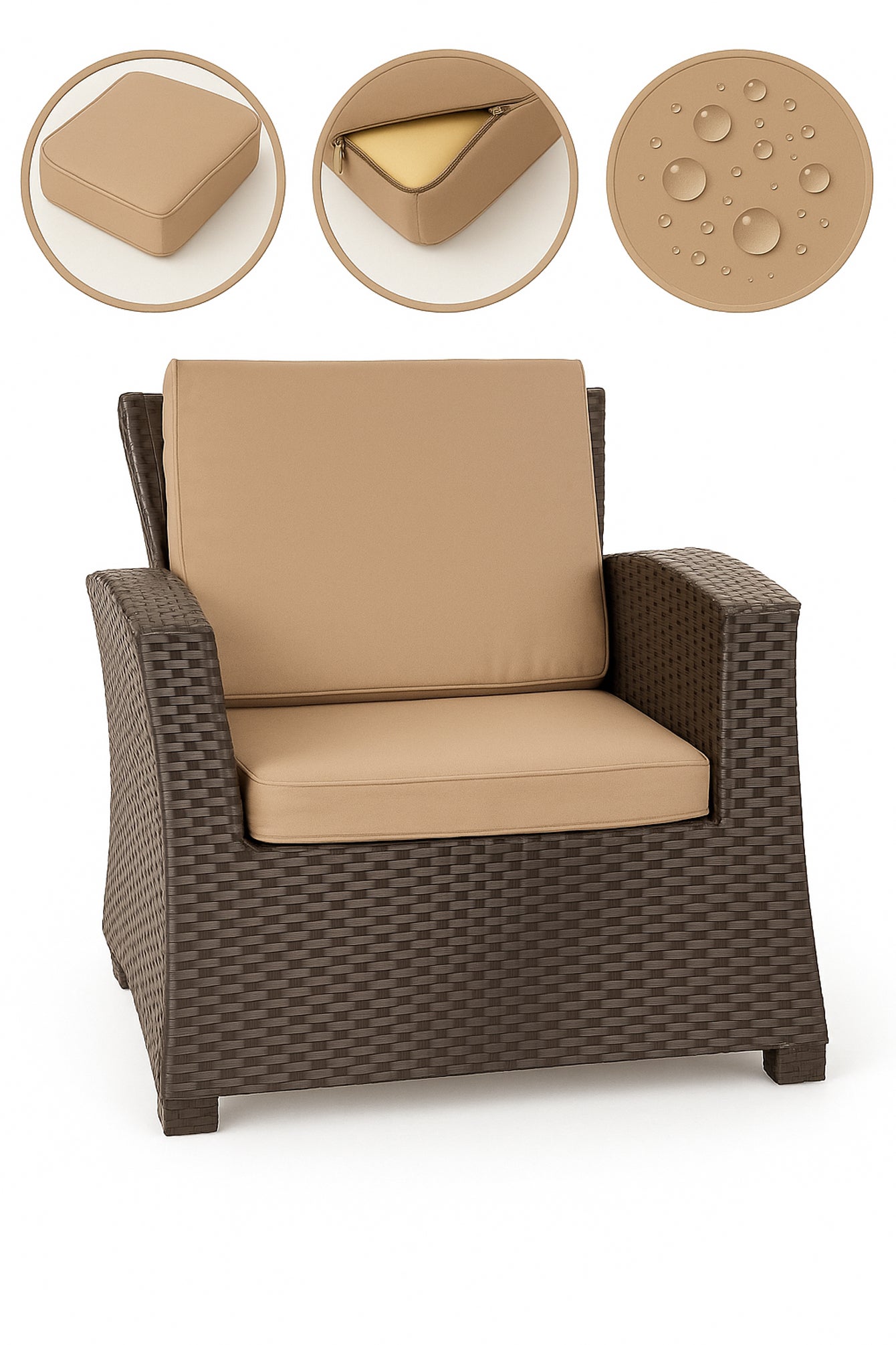 Cuscino per sedia in polyrattan 56x52x7cm Set di 4 cuscini per sedia- Cuscino per poltrona da giardino Beige/ cuscino schienale seduta per esterni - 6