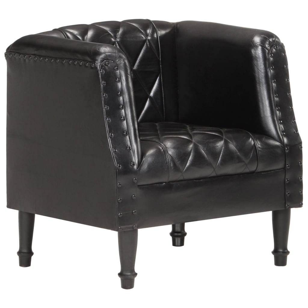 Fauteuil Noir Cuir véritable de chèvre - 8