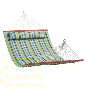 VEVOR Hamac double en tissu matelassé, capacité 217 kg, hamac double 3,7 m barres d'écartement bois dur pour 2 personnes et oreiller amovible chaînes