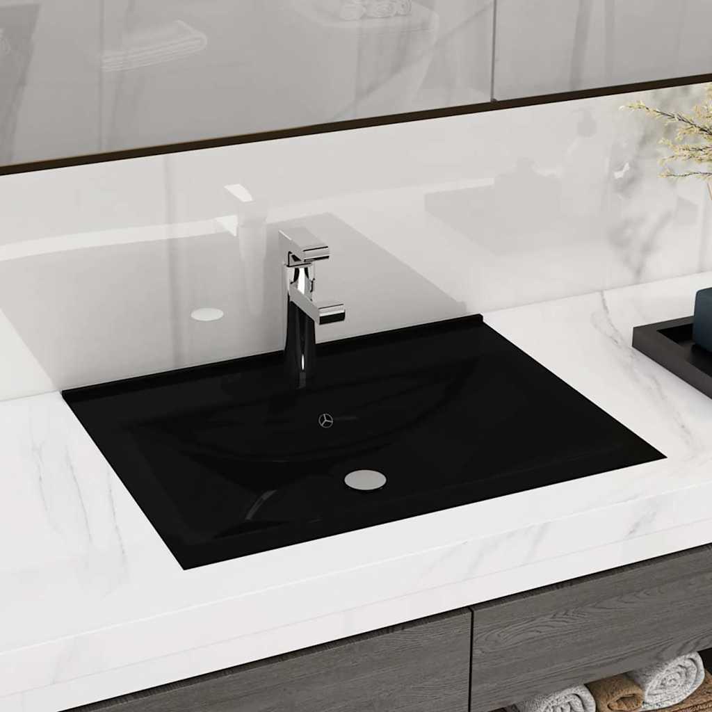 Lavabo lujoso con agujero de grifo cerámica negro mate 60x46 cm vidaxl