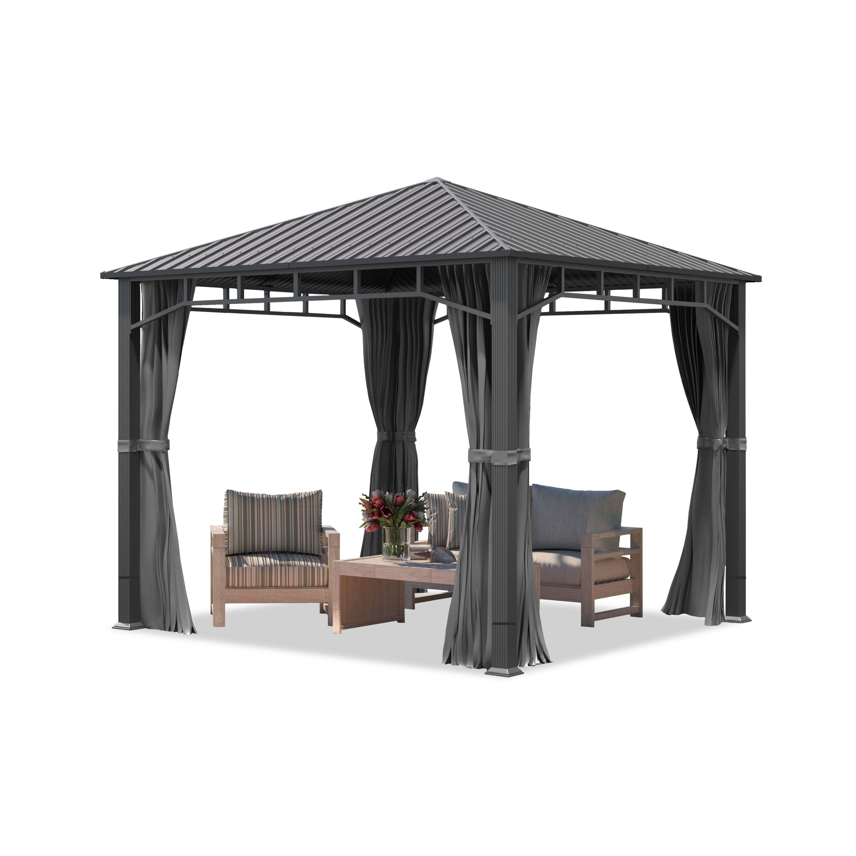 Pawilon ogrodowy 3x3 m dach stalowy hardtop 4 ściany boczne w kolorze szary