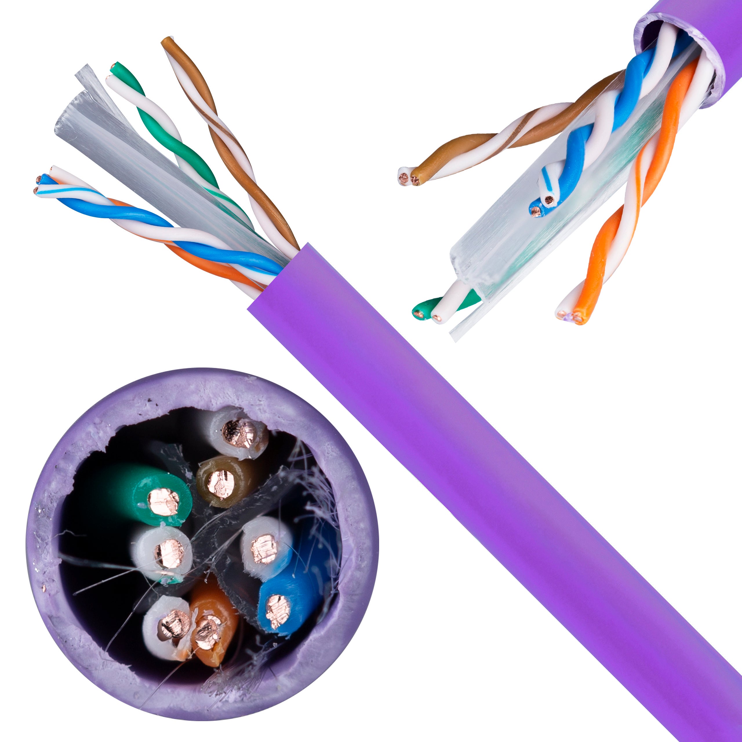 Kabel sieciowy U/UTP kat.6 skrętka 4x2x0,57mm wewnętrzny Dca bezhalogenowy LSOH fioletowy Molex 500m