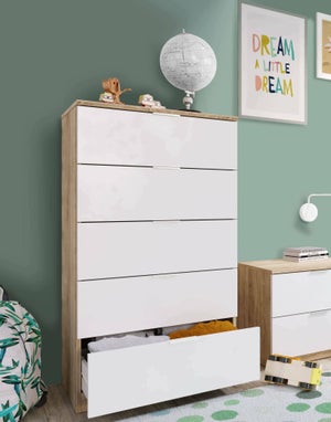 Comò Riano A 5 Cassetti - Bianco, Con Maniglie Metalliche - Foto 6