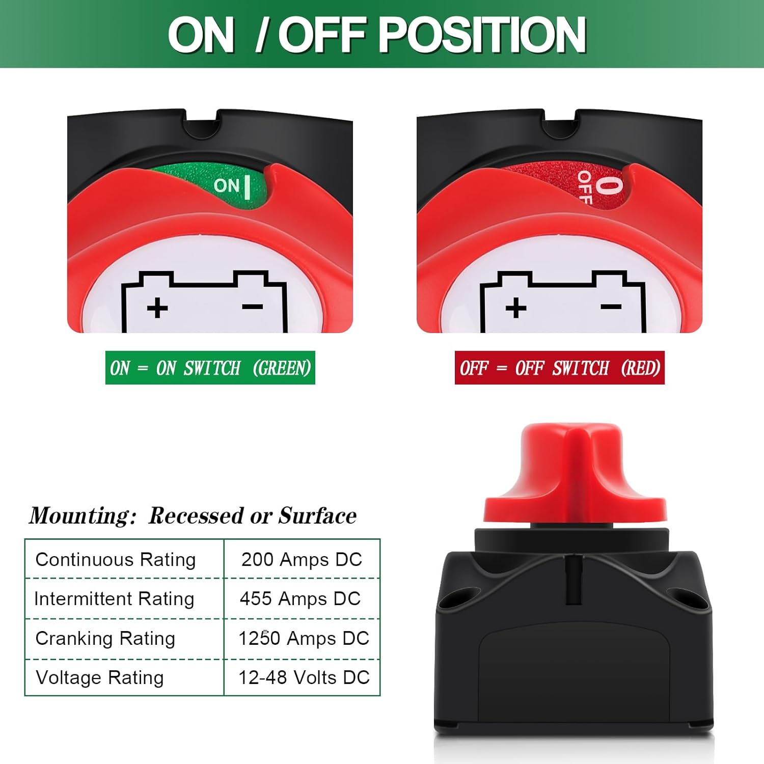 Interrupteur Coupe-circuit Batterie Bolatus 12V-48V 275A - Master Switch Pour Voiture, Bateau, Camping-car