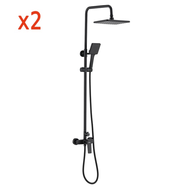 2pcs AURALUM MAX Colonna doccia Nero Interruttore con maniglia Set doccia con 26*19cm doccia testa Doccetta quadrata per bagno